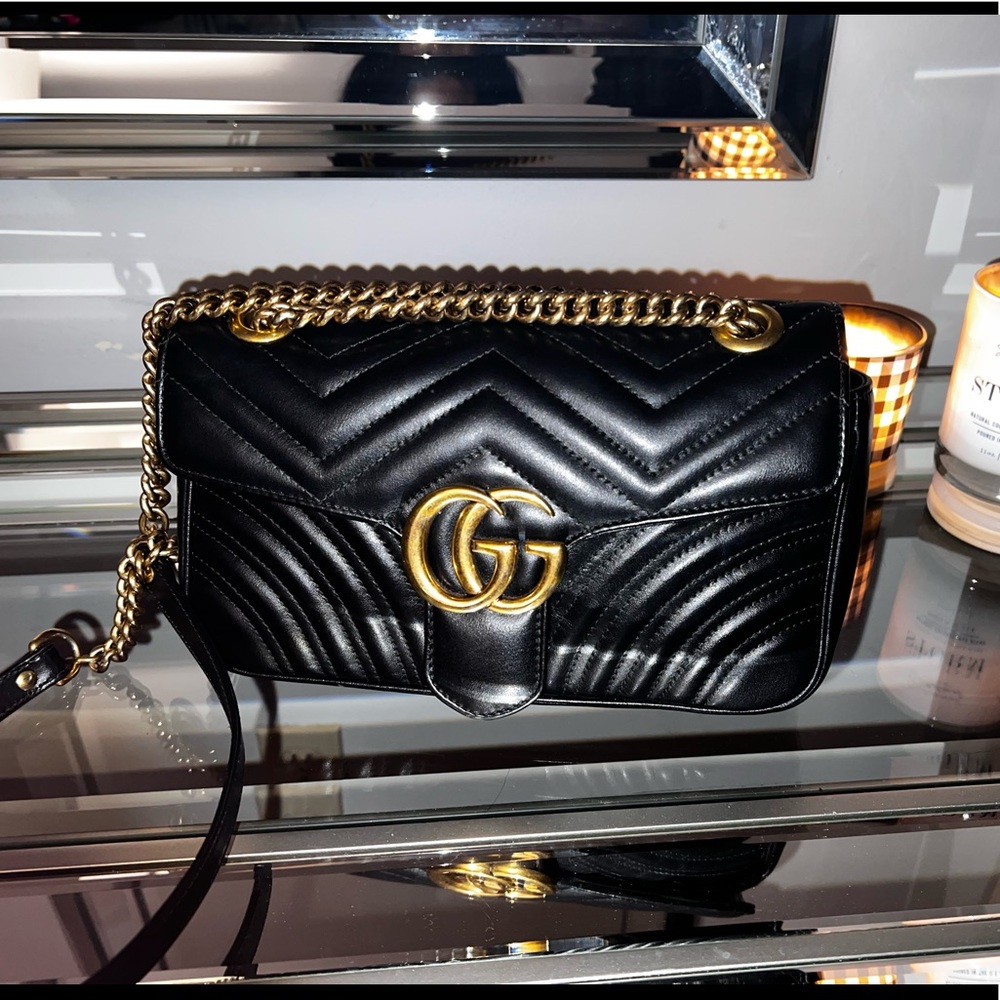 Authentic Gucci GG Marmont Small Matelassé Shoulder Bag